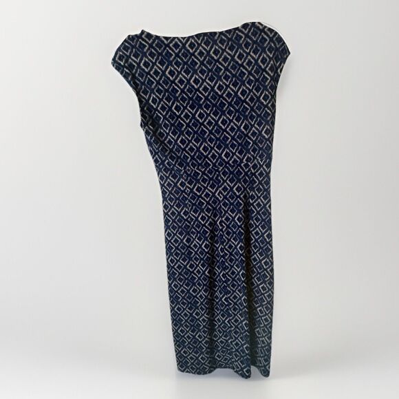 Lauren Ralph Lauren Dress Womens 4 Blue Ikat Geometric Sheath Ruched Sleeveless - Picture 7 of 9